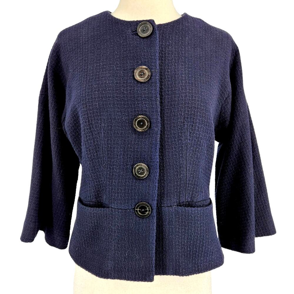 Magaschoni Navy Knit Blazer Size Medium